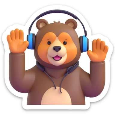 bear with a headset, waving paw sticker