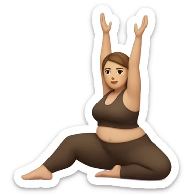 A plus size woman in a full body yoga pose. She has light skin, brown straight hair, and brown eyes.  sticker