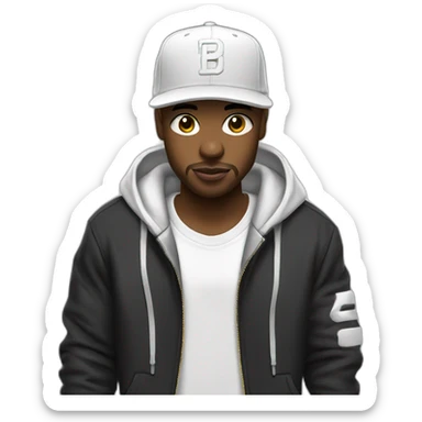 rapper in white snapback and hoodie with microphone in hand sticker