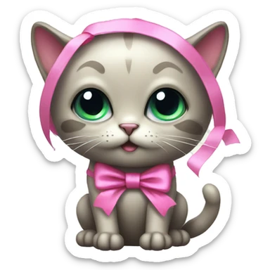 Alien cat with pink ribbon  sticker