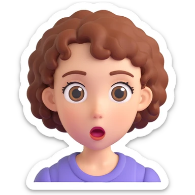 girl character with short curly hair and a surprised expression, emoji style sticker