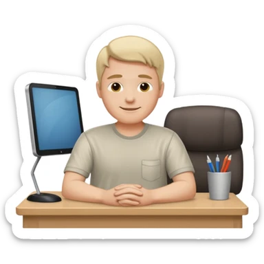 A man wearing a shirt with slumped posture, sitting at a desk, iOS emoji style sticker