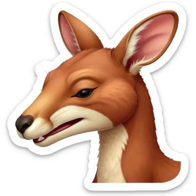 Cinematic Cute Yawning Adult Red Kangaroo Portrait Emoji, Head tilted slightly with a dramatic, wide-open yawn, showcasing a sturdy, reddish form with a distinct red kangaroo-shaped head, a relaxed elongated snout, and sleepy, half-closed eyes, Simplified yet irresistibly adorable features, highly detailed, glowing with a soft, cozy outback glow, high shine, relaxed yet expressive, stylized with a dash of whimsical charm, soft glowing outline, capturing the essence of a drowsy yet affectionate kangaroo that appears ready to stretch and yawn its way out of the screen! sticker