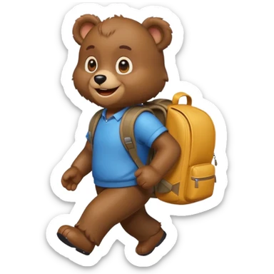 playful bear with a backpack heading to school, emoji style sticker