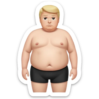 a shirtless fat man with black shorts and looks like donald trump sticker