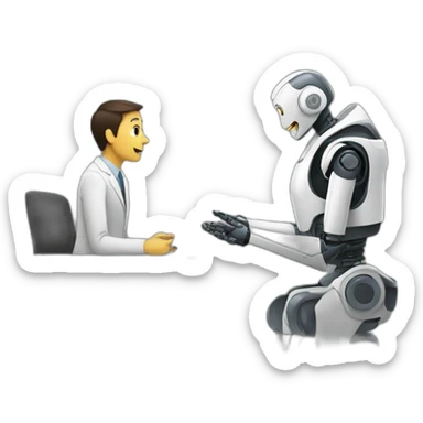 Robot interviewing a persin sticker
