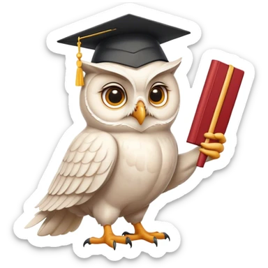 happy white Owl with graduation hat and diploma in claws sticker