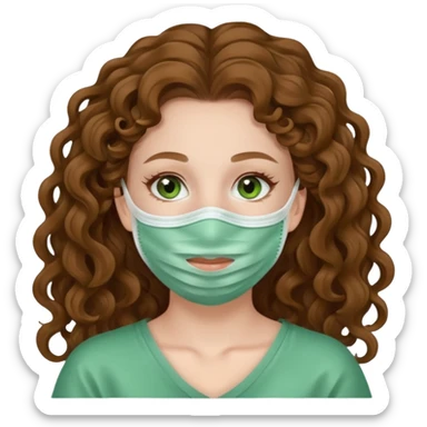 pale white girl with long brown curly hair green spa face mask  sticker