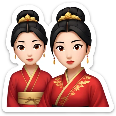 Cinematic Elegant Mulan Portrait Emoji, rendered in a flat, vector-style with minimal shading and bold, simplified shapes. Depict Mulan (chest and above) with warm, light-toned skin, almond-shaped eyes, and sleek black hair styled in a traditional bun. She wears a modest, traditional robe with subtle red and gold accents, glowing with a soft, refined radiance and high shine, capturing timeless beauty and inner strength. sticker