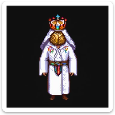 Portrait of the same baker character in every level, realistic skeuomorphism style, consistent lighting and pose, transcendent baker with infinite bread crown, robes woven from light and shadow, divine aura radiating sticker