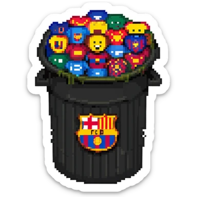 Barcelona soccer team in a trash can sticker