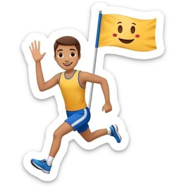 happy runner waving a flag that says 'emojiland' sticker