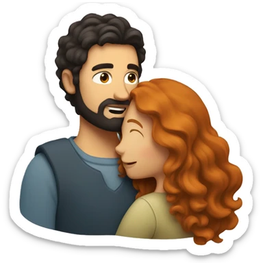 Man with dark hair and beard hugging a woman with long ginger wavy hair sticker