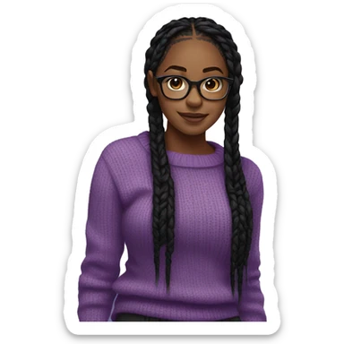  black girl with glasses long black box braids with a purple sweater sticker