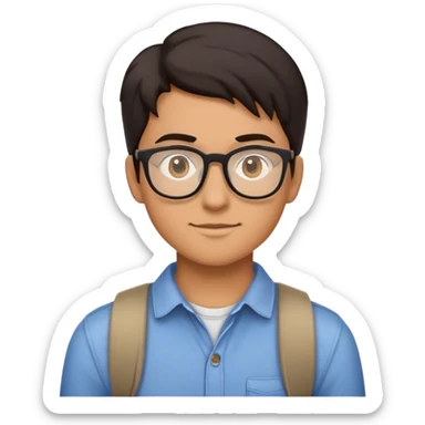 Create an emoji of a young adult student, wearing casual attire, with a friendly and approachable expression. The person has dark hair and glasses, symbolizing a modern, tech-savvy individual. The emoji should convey a sense of curiosity and determination, reflecting someone who is navigating through an app designed for students moving within Germany. They should appear confident and focused, with a light smile. The overall style is clean, minimalistic, and professional, fitting the app's user-friendly and contemporary aesthetic. sticker