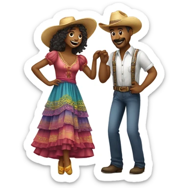 casal dançando usando chapéu de palha e roupas coloridas em festa country sticker