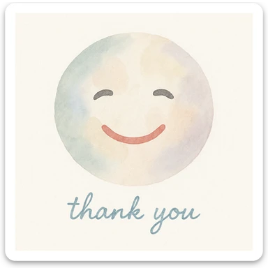 watercolor emoji with a soft smile and 'thank you' text sticker
