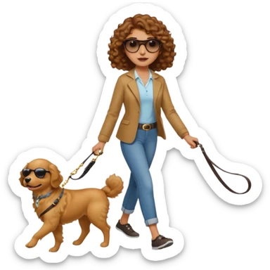 curly hair Woman walk with dog sticker