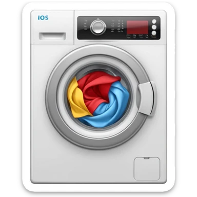
washing machine mid-cycle with clothes tumbling inside sticker