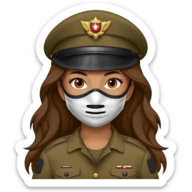girl soldier with masks and long brown hair sticker