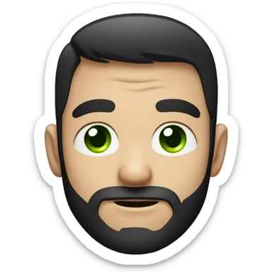 Handsome man with dark hair, gradient short hair on the side, green eyes. Thin face. Black t-shirt. A little beard. He has a laptop in front of him sticker