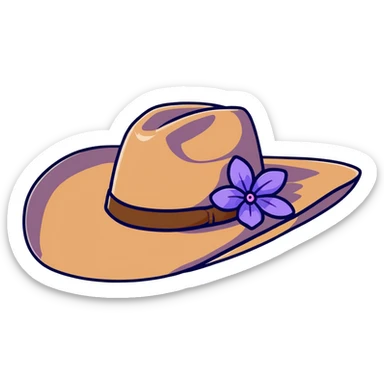 Cowgirl hat with purple lavender flowers, wide-brimmed brown western hat sticker