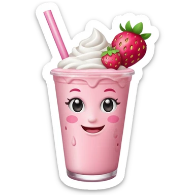 strawberry milkshake with a face and earrings sticker