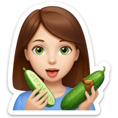 I want a brown hair, blue eyes girl. Holding and licking cucumbers sticker