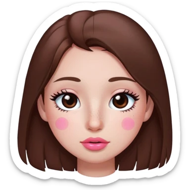 me,ling straight brown hair,long eyelashes,medium pink lips,bigs eyes,little bit of freckles , a mole in the middle of my forehead (small) sticker