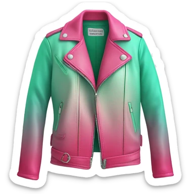 Realistic open hot pink to mint green ombre fashion leather jacket isolated.  sticker