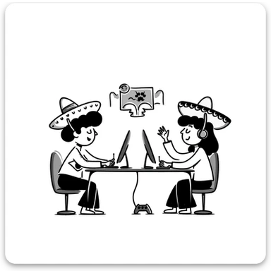 hand-drawn doodle of online gaming with Brazil and Mexico cultural elements sticker