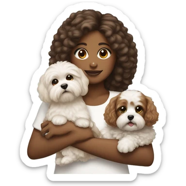 Brown girl holding Maltipoo with white patch sticker
