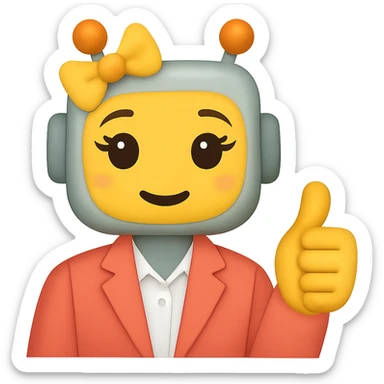 Create an image of a recruiter robot emoji that is even cuter and more feminine, in an apple style, flat, giving a thumbs up, dressed in business casual. The background should be transparent. sticker