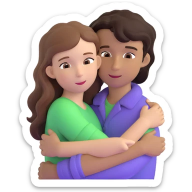 girl with long light brown hair and pale skin hugging a boy with short black wavy hair and tanned skin sticker