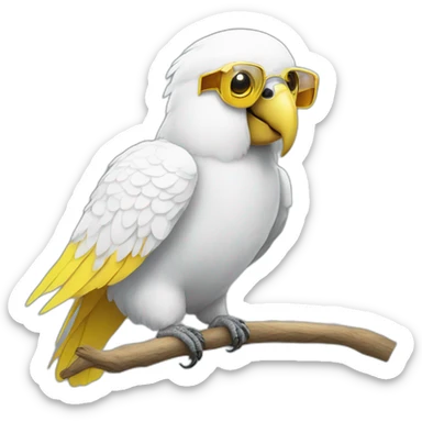 white parrot with a yellow crest in transparent glasses sticker