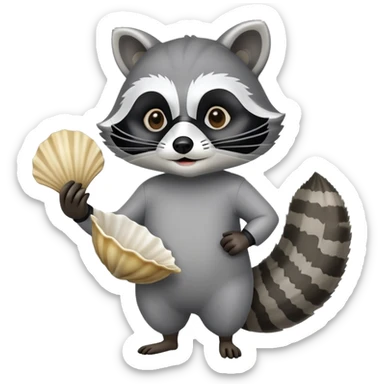 Raccoon holding a clam shell  sticker