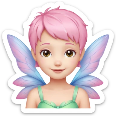 A tiny pastel fairy with pink short hair with glowing wings and a sweet smile  sticker