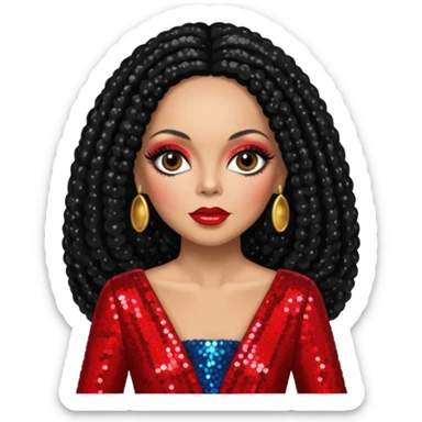 Diana Ross with long jet black hair, red sequin outfit  sticker