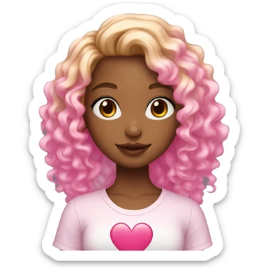 girl with blonde and pink curly ombre hair, holding a heart sticker