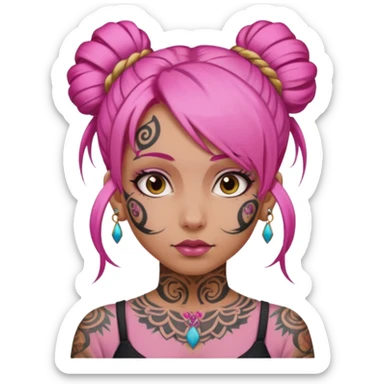 pink hair single bun and lots of face tattoo girl sticker