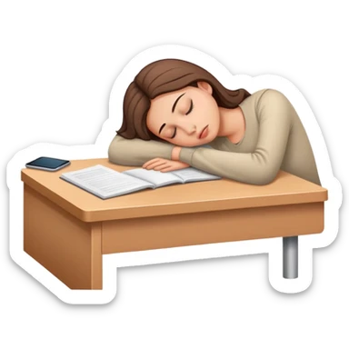 Tired woman sleeping with head down on desk sticker