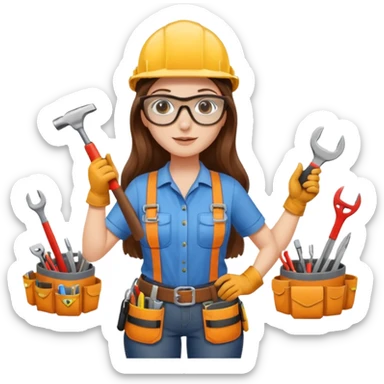 beautiful girl with long brown hair constructing new lounge room area sticker