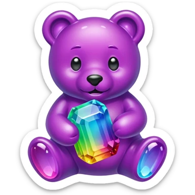 Rainbow Gummybear holding a purple crystal sticker