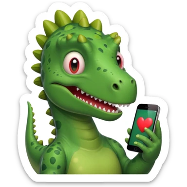 Dinosaur with Iphone looking in with heart eyes sticker