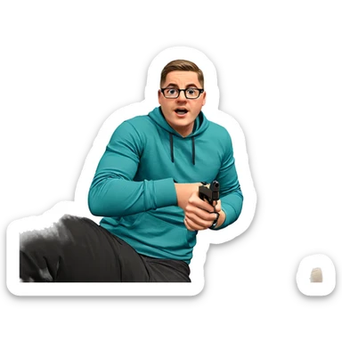 boy with gun indoors sticker