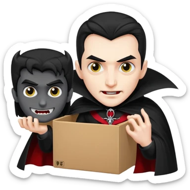 dracula, fang, with carton box sticker