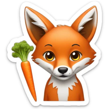 a fox holds a carrot sticker