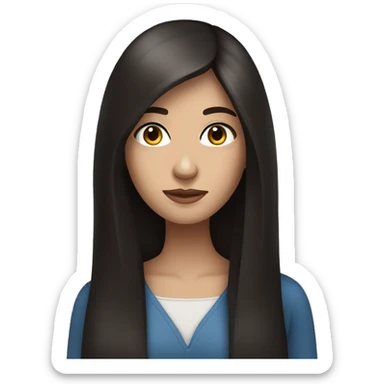 A woman with blue eyes and long, straight dark brown hair sticker