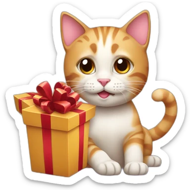 cat with present sticker