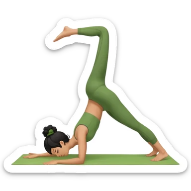 a woman with olive skin tone and curly black hair wearing green and doing a downward dog yoga pose sticker